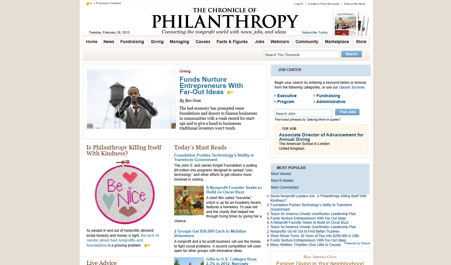 Philanthropy.com before redesign